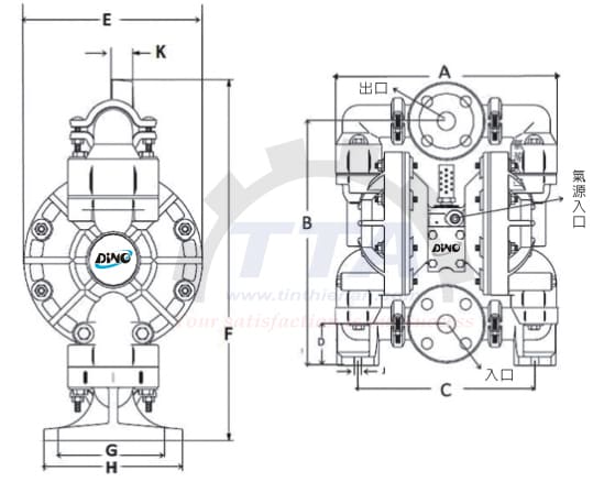 Bản vẽ kích thước bơm màng DINO DA25-PPPPSPSP_Tín Thiên An