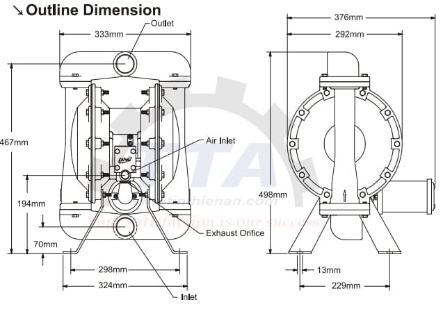 Bản vẽ kích thước bơm màng DINO DA40-SSSSSPSP_Tín Thiên An