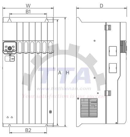 Bản vẽ kích thước biến tần Megmeet MV820G1-4T55B_Tín Thiên An