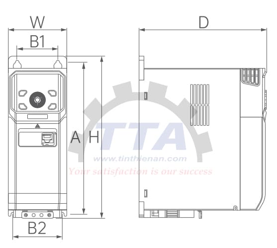 Bảng vẽ kích thước biến tần Megmeet MV820G1-4T2.2B_Tín Thiên An